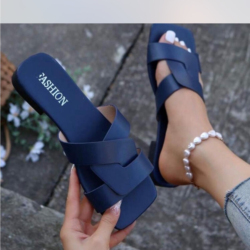 Fashion Nova Blue Sandals with Crisscross Straps